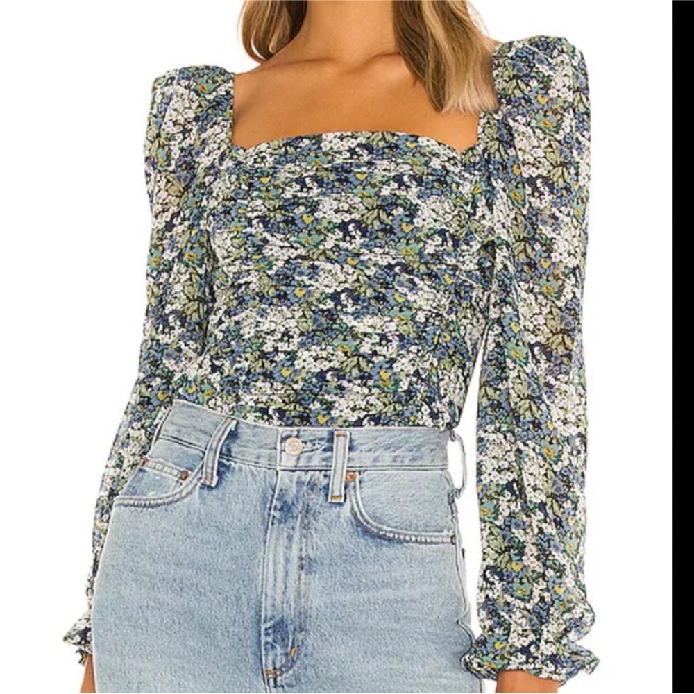 Astr Blue and Green Floral Blouse